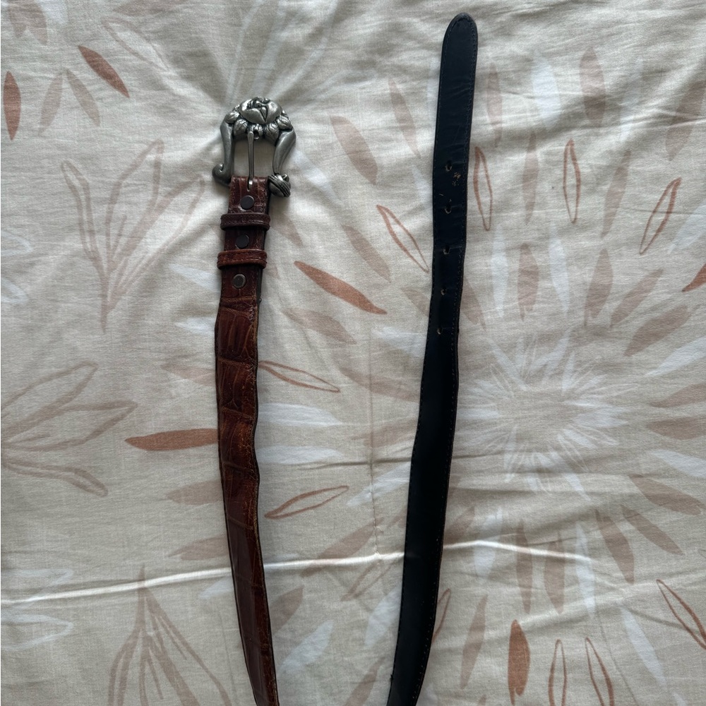 Woman’s Genuine Vintage Clafskin Brown Leather Belt with Silver Buckle